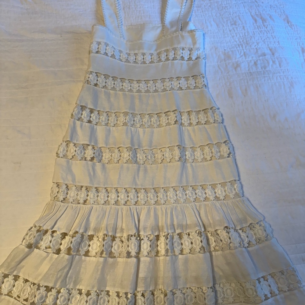Zimmermann Pop Trimmed White Lace Midi Dress - Picture 7 of 7